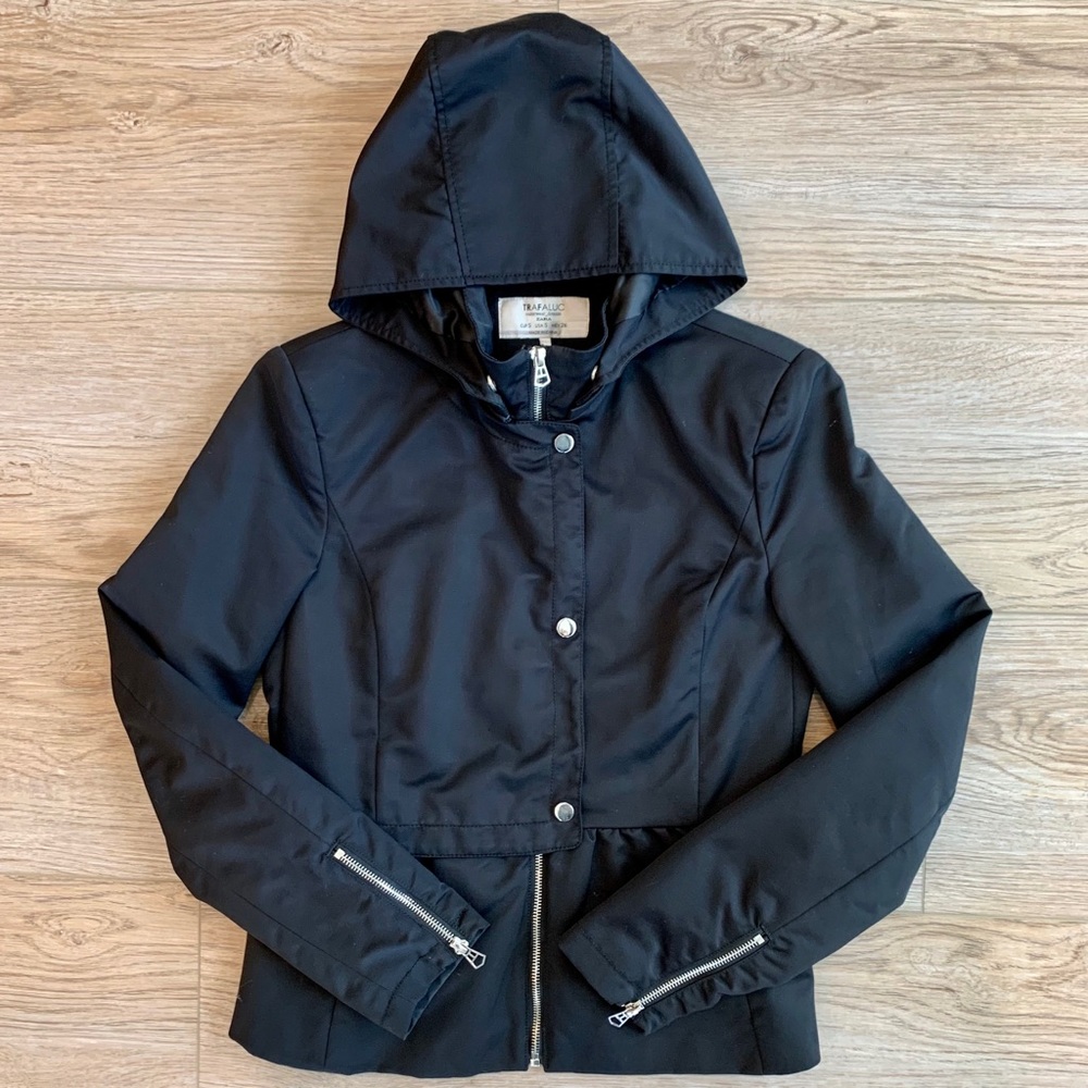Zara Trafaluc Black Outerwear Hooded Coat